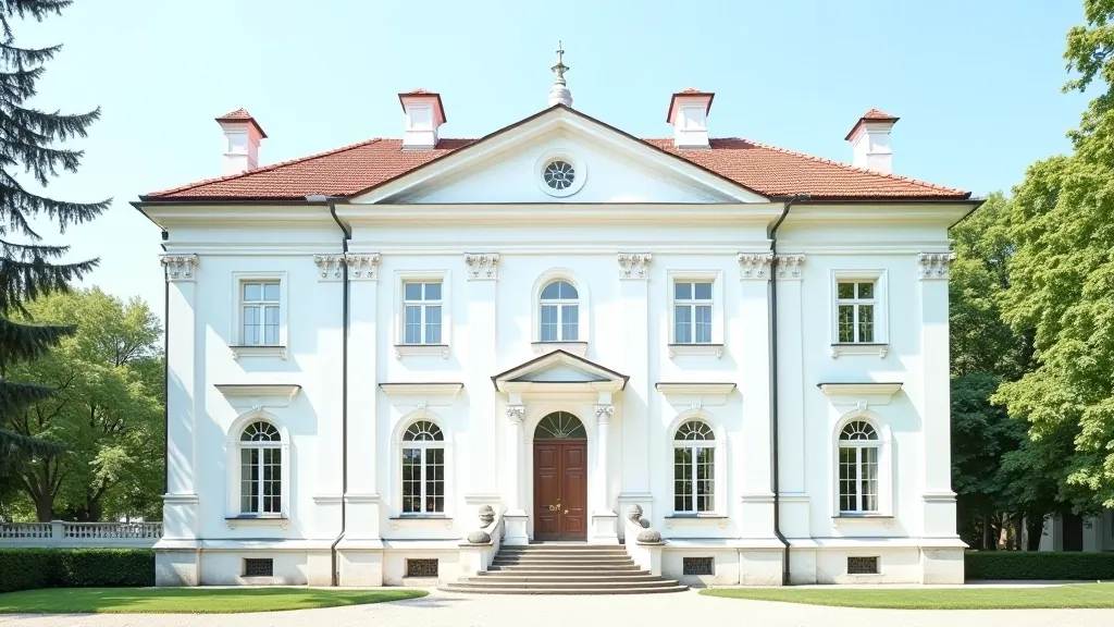 Verkių rūmų barokinio stiliaus fasadas su ornamentais ir langais